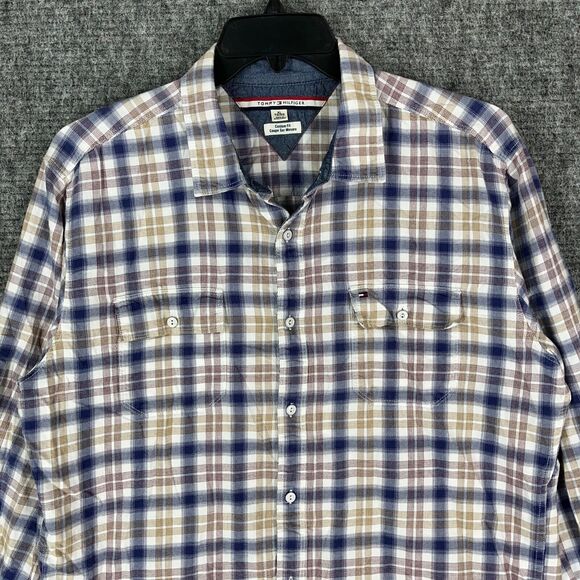 Tommy Hilfiger Shirt Mens Extra Large Button-Down Long-Sleeve Custom Fit‎ Plaid - Picture 4 of 14